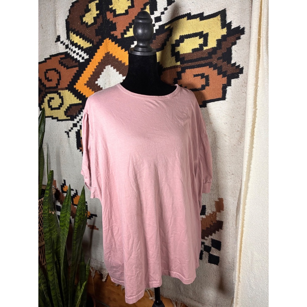 Boohoo Puff Sleeve Top Womens US 22 Pink Excellent Knot Detail Crew Neck